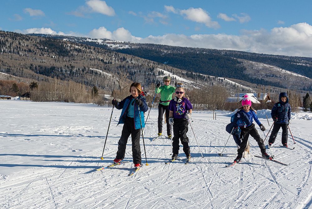 Kids skate skiing at the Alta Track